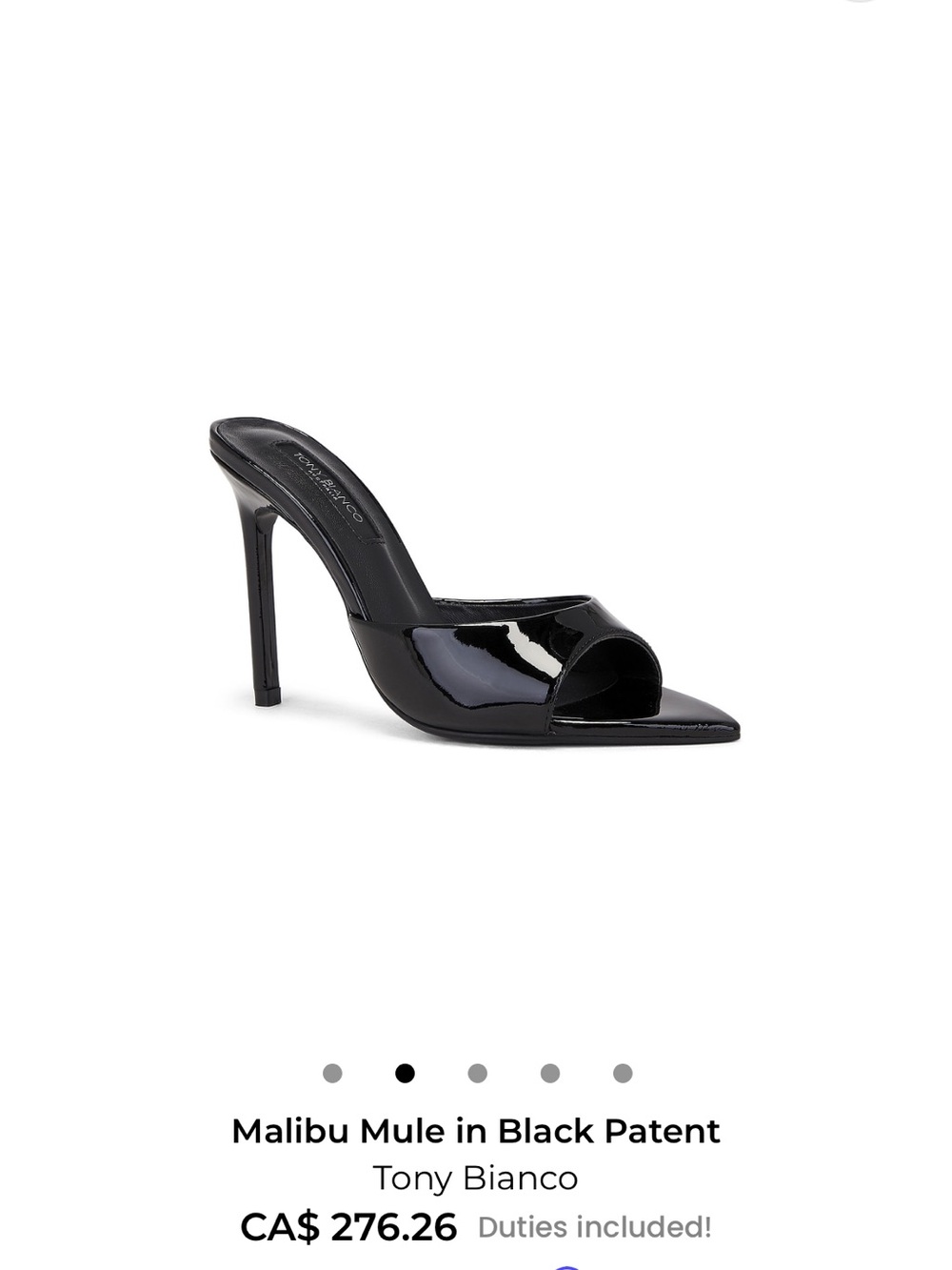 Tony Bianco Malibu Mule Black Patent High Stiletto Mule